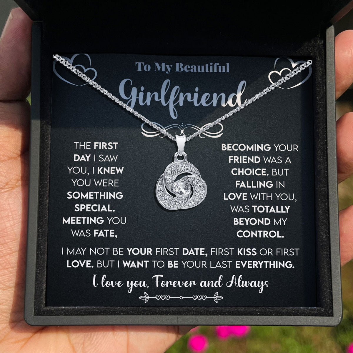 TRYNDI™ To My Beautiful Girlfriend Love Knot Necklace With Authentic Swarovski Crystals-1