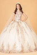 Sequins Embellished Long Quinceanera Gown w/ Detachable Cape GLGL3076-0