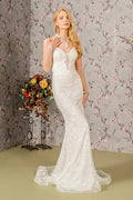 Floral embroidery illusion sweetheart lace mermaid wedding gown GLGL3442-0