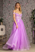 3 d flower emboridery sheer bodice mesh a line long dress GLGL3443-0