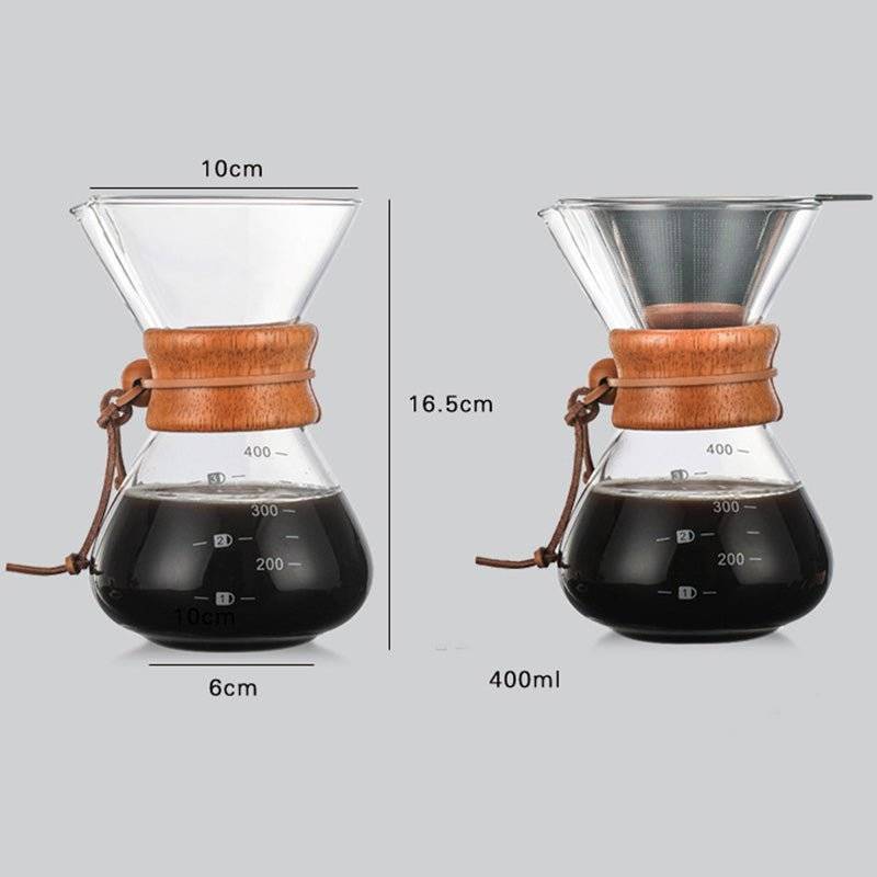 Clear borosilicate glass filter-free manual pour-over drip coffee maker and funnel for home brewing. — view 3