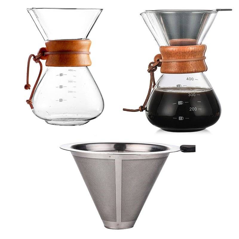 Clear borosilicate glass filter-free manual pour-over drip coffee maker and funnel for home brewing. — view 2