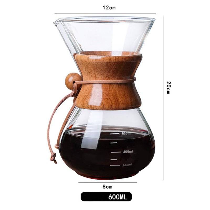 Clear borosilicate glass filter-free manual pour-over drip coffee maker and funnel for home brewing. — view 4