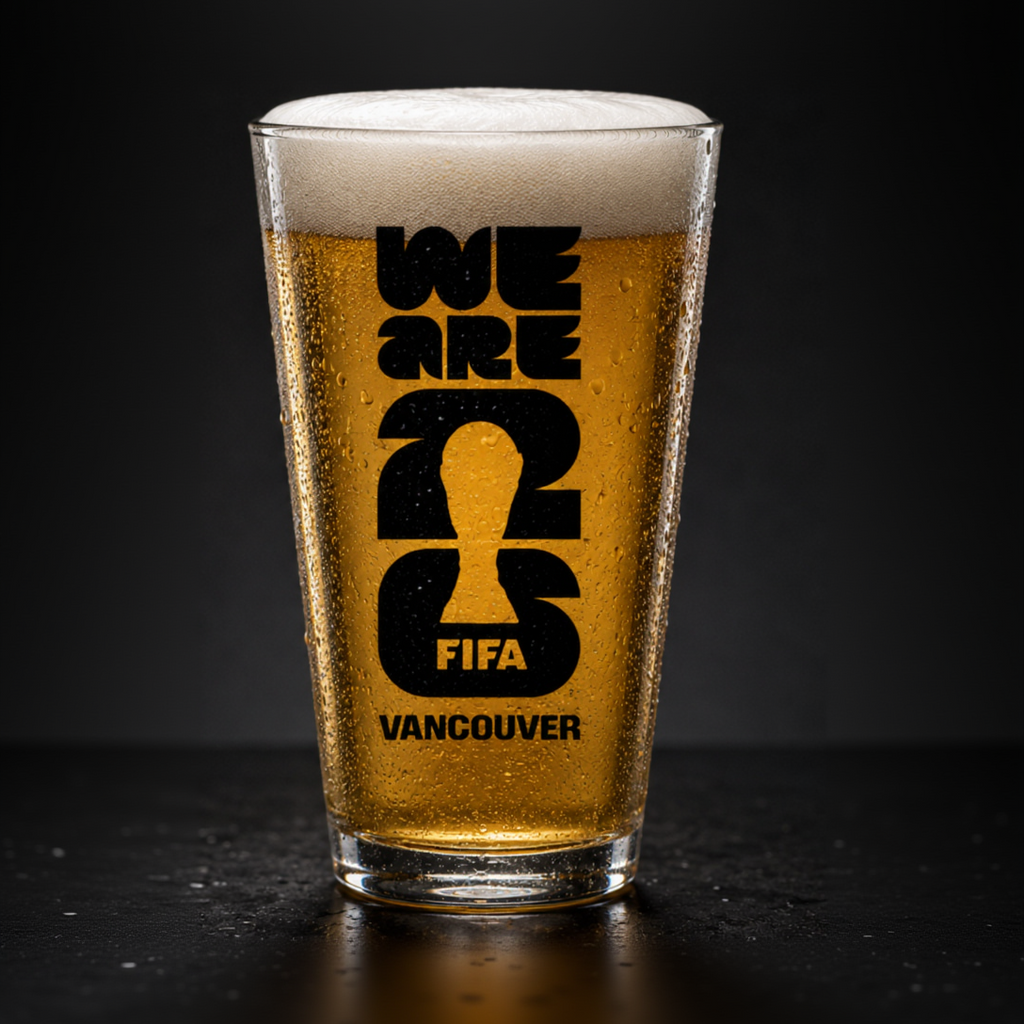 FIFA World Cup 2026 taper beer glass featuring official We Are 26 tournament logo design