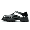 Men's glossy calfskin leather Roman sandals with a breathable cage design and a cushioned traction outsole.