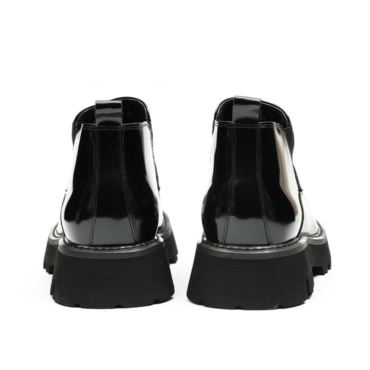 Glossy calfskin leather men's Chelsea boots with refined toe and elastic side panels — view 5