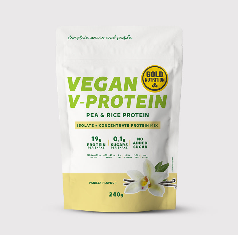 GoldNutrition V-Protein vegan plant-based protein powder pouch or tub with pea and rice protein — view 3