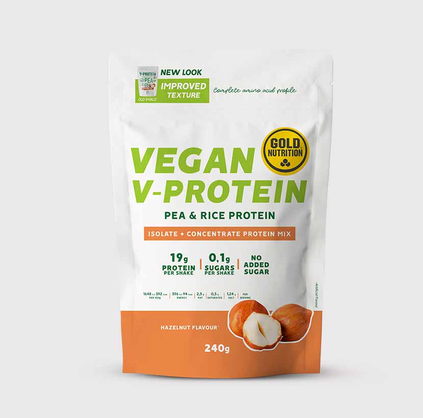 GoldNutrition V-Protein vegan plant-based protein powder pouch or tub with pea and rice protein — view 5