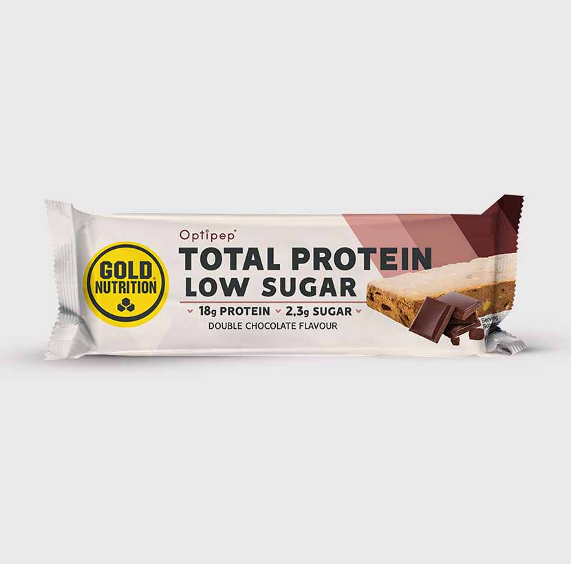 GoldNutrition Total Protein Low Sugar Bar in packaging, practical post-workout recovery snack