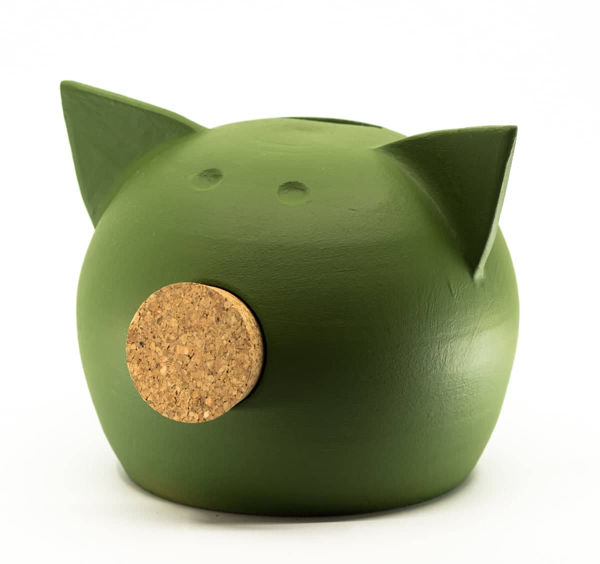 Matte black ceramic blackboard piggy bank featuring a natural cork snout for tracking savings goals. — view 3