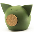 Matte black ceramic blackboard piggy bank featuring a natural cork snout for tracking savings goals.