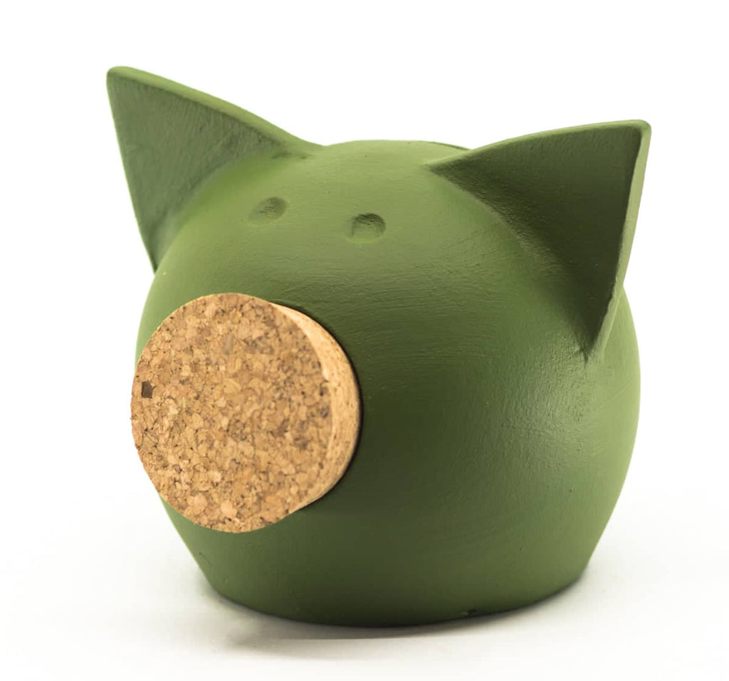 Matte black ceramic blackboard piggy bank featuring a natural cork snout for tracking savings goals. — view 2