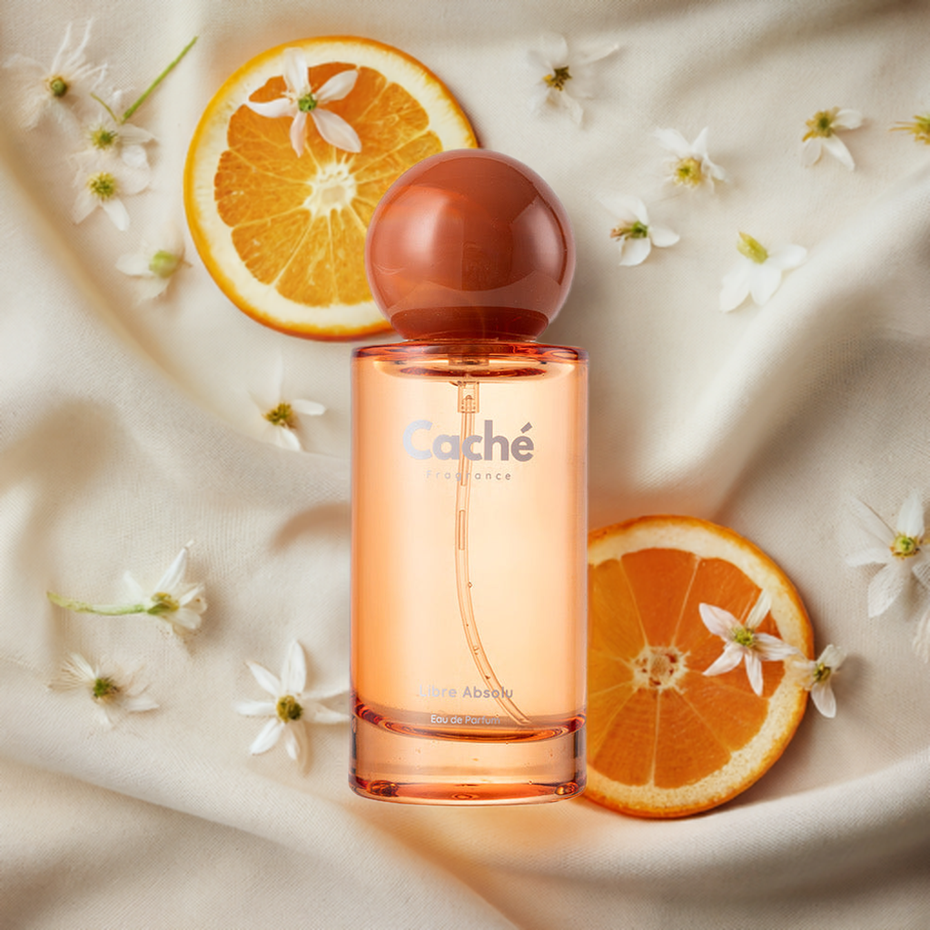 Caché Libre Absolu women's floral Eau de Parfum glass bottle with golden accents.