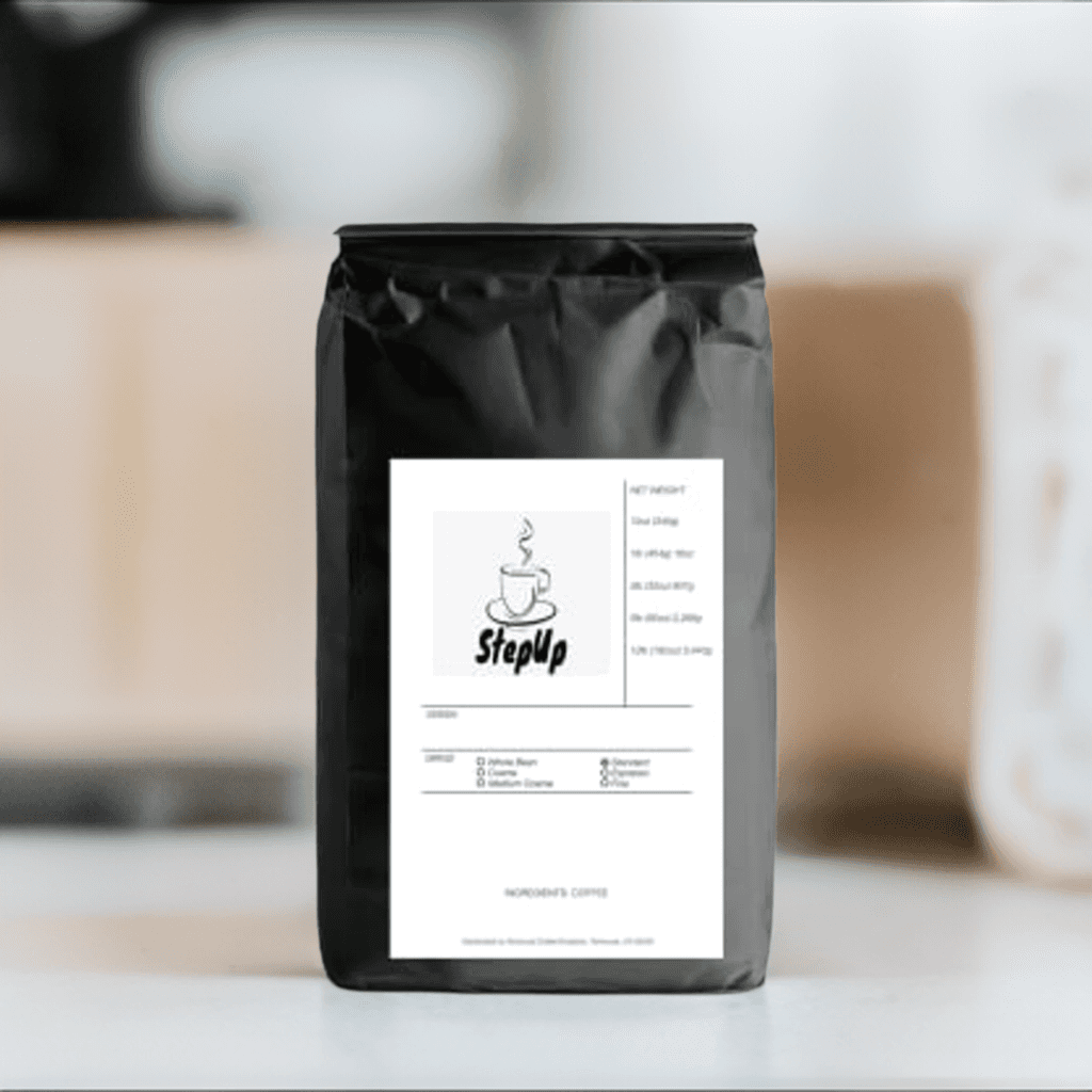Bali Blue Organic Espresso whole bean coffee in a premium bag with roasted coffee beans. — view 2