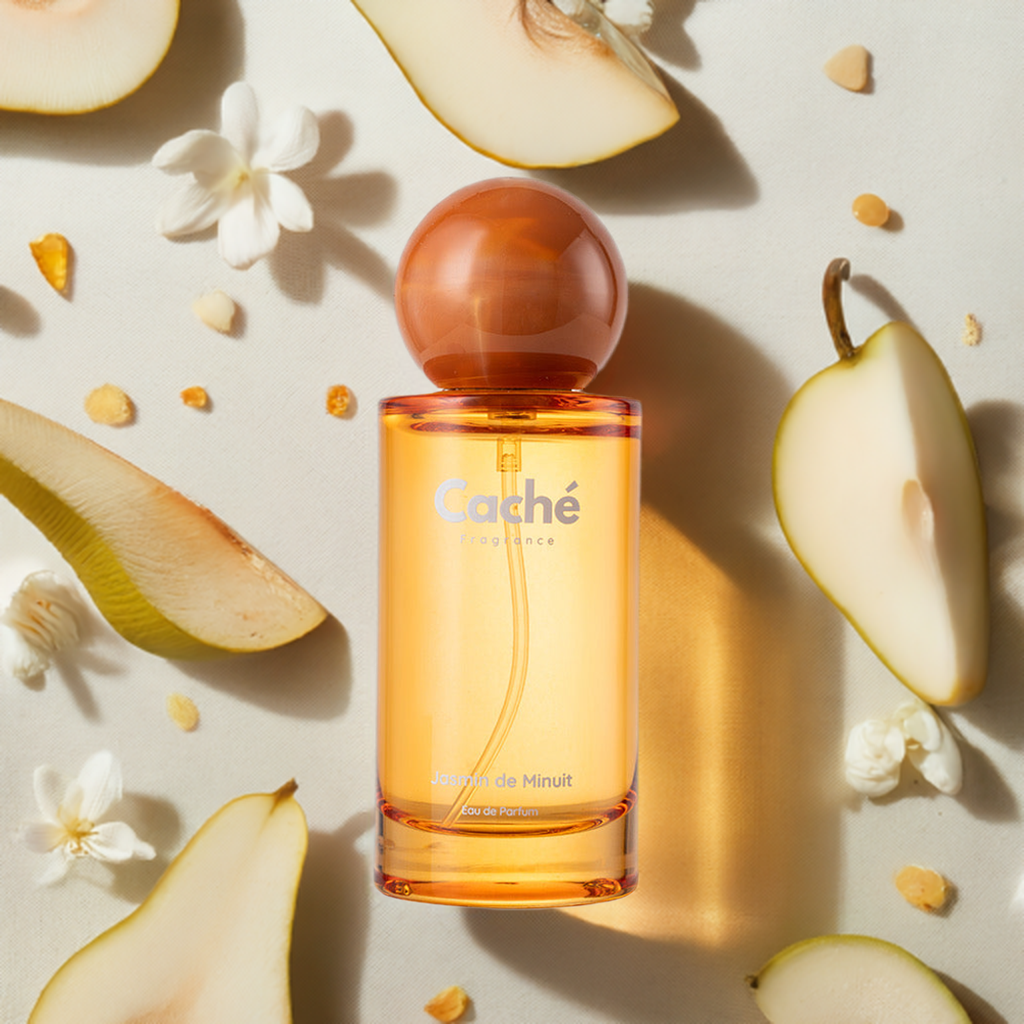 Caché Jasmin de Minuit 50ml glass perfume bottle with elegant minimalist design