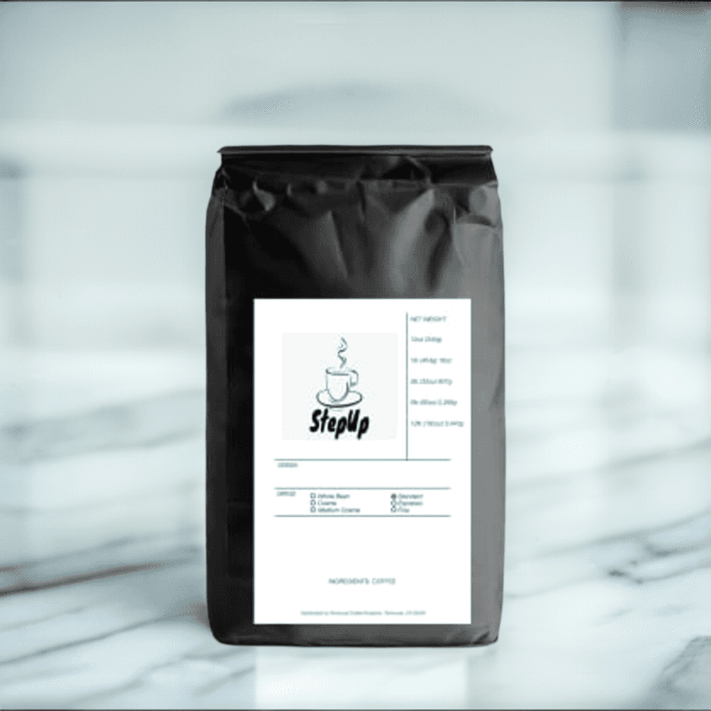Premium French Vanilla whole bean coffee with rich brown medium roasted beans and natural flavoring