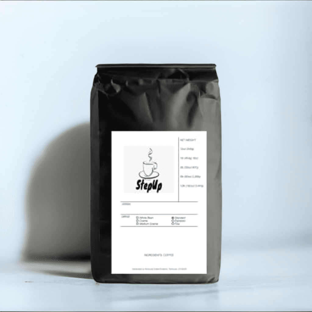 Bali Blue Organic Espresso whole bean coffee in a premium bag with roasted coffee beans. — view 3