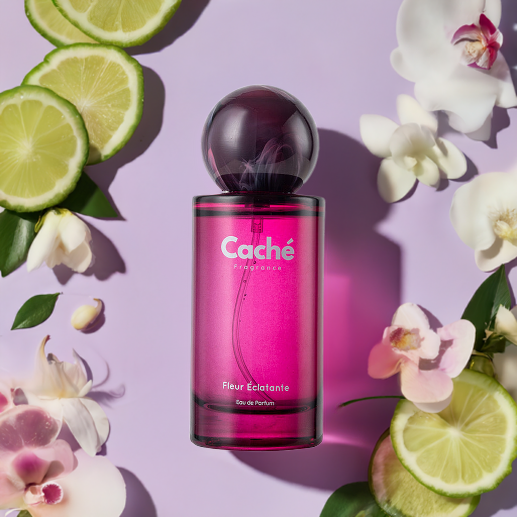 Caché Fleur Éclatante 50ml glass perfume bottle showcasing vibrant floral women's fragrance
