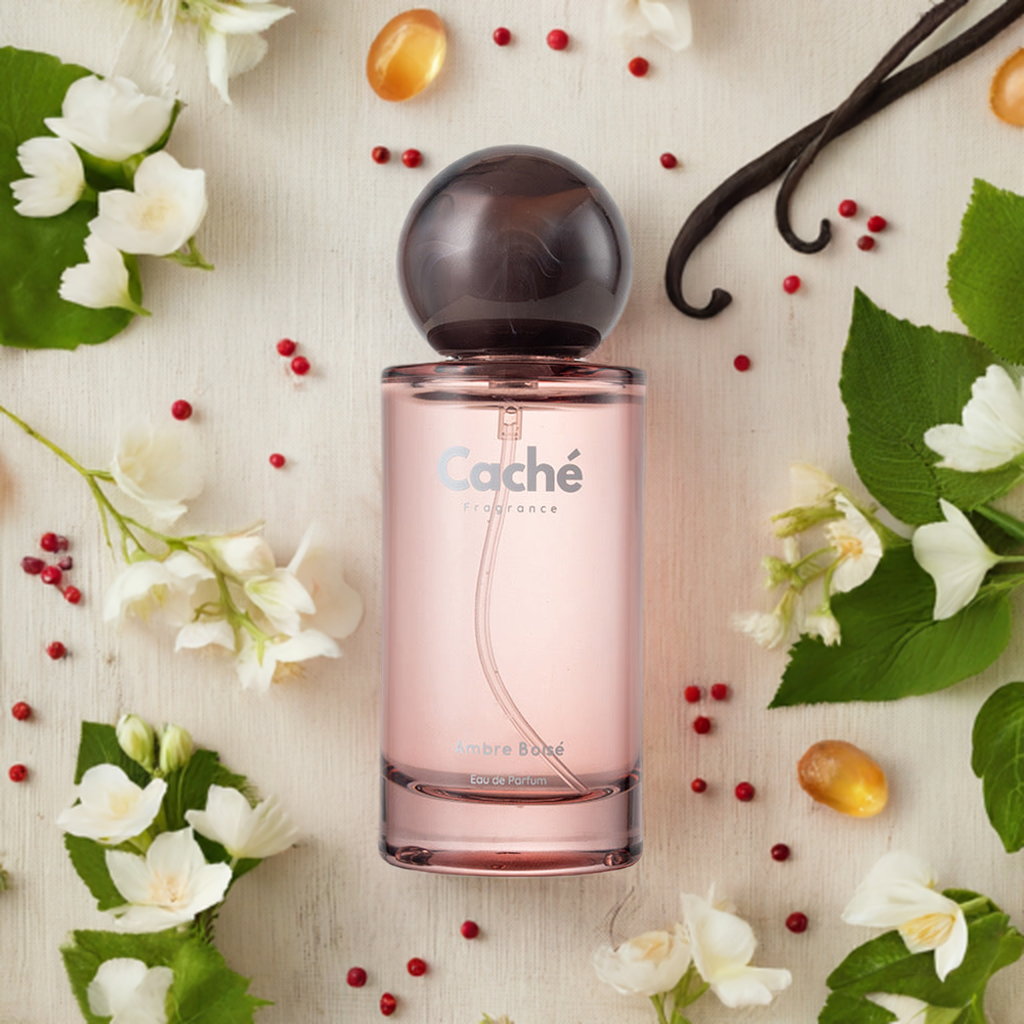 Caché Ambre Boisé eau de parfum 50ml glass bottle with elegant floral luxury design — view 4