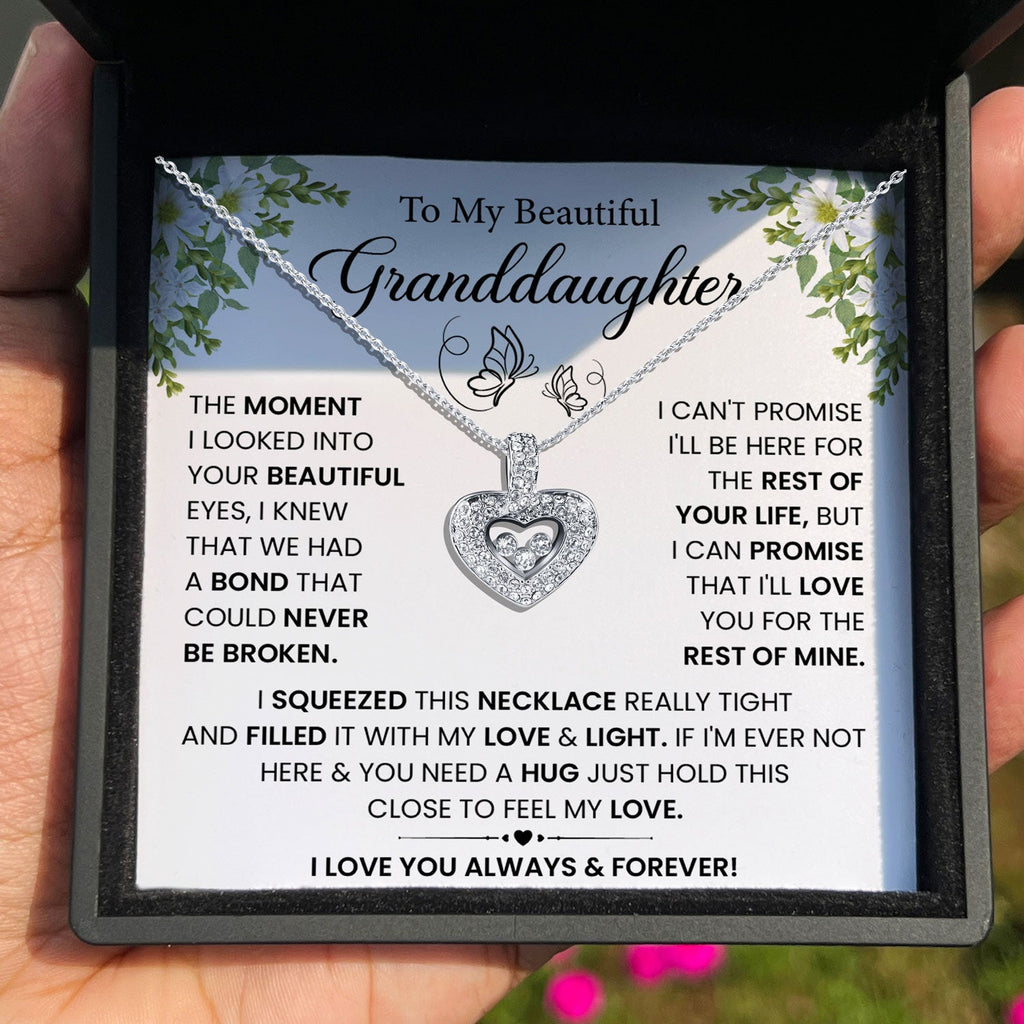 TRYNDI™ To My Beautiful Granddaughter  Floating Heart Necklace With Authentic Swarovski Crystals-1