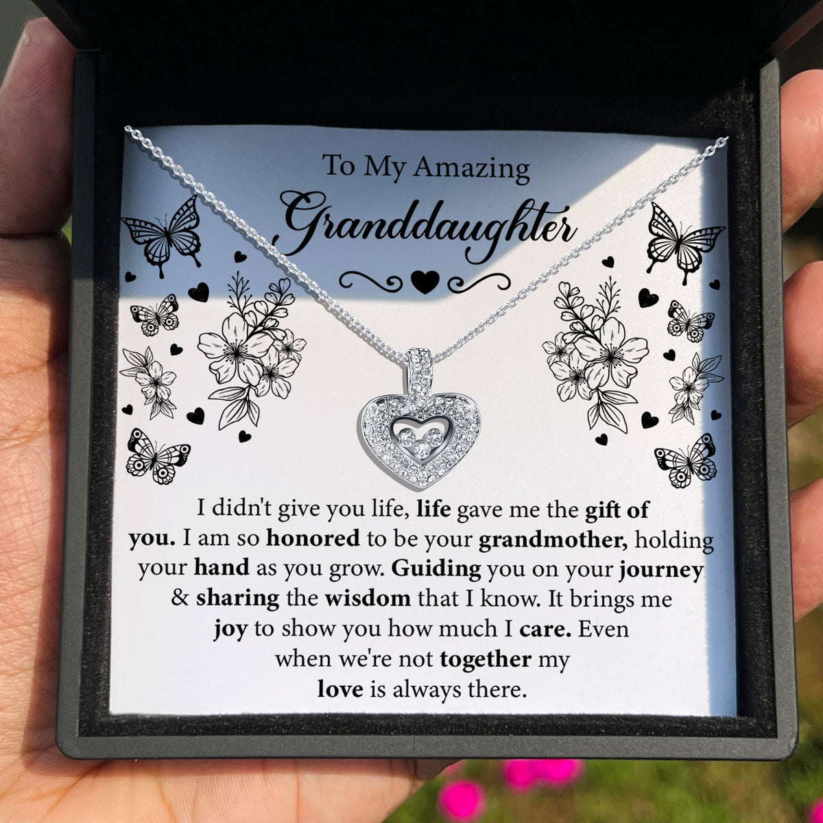 To My Amazing Granddaughter - My Love Is Always There - Tryndi Floating Heart Necklace-4