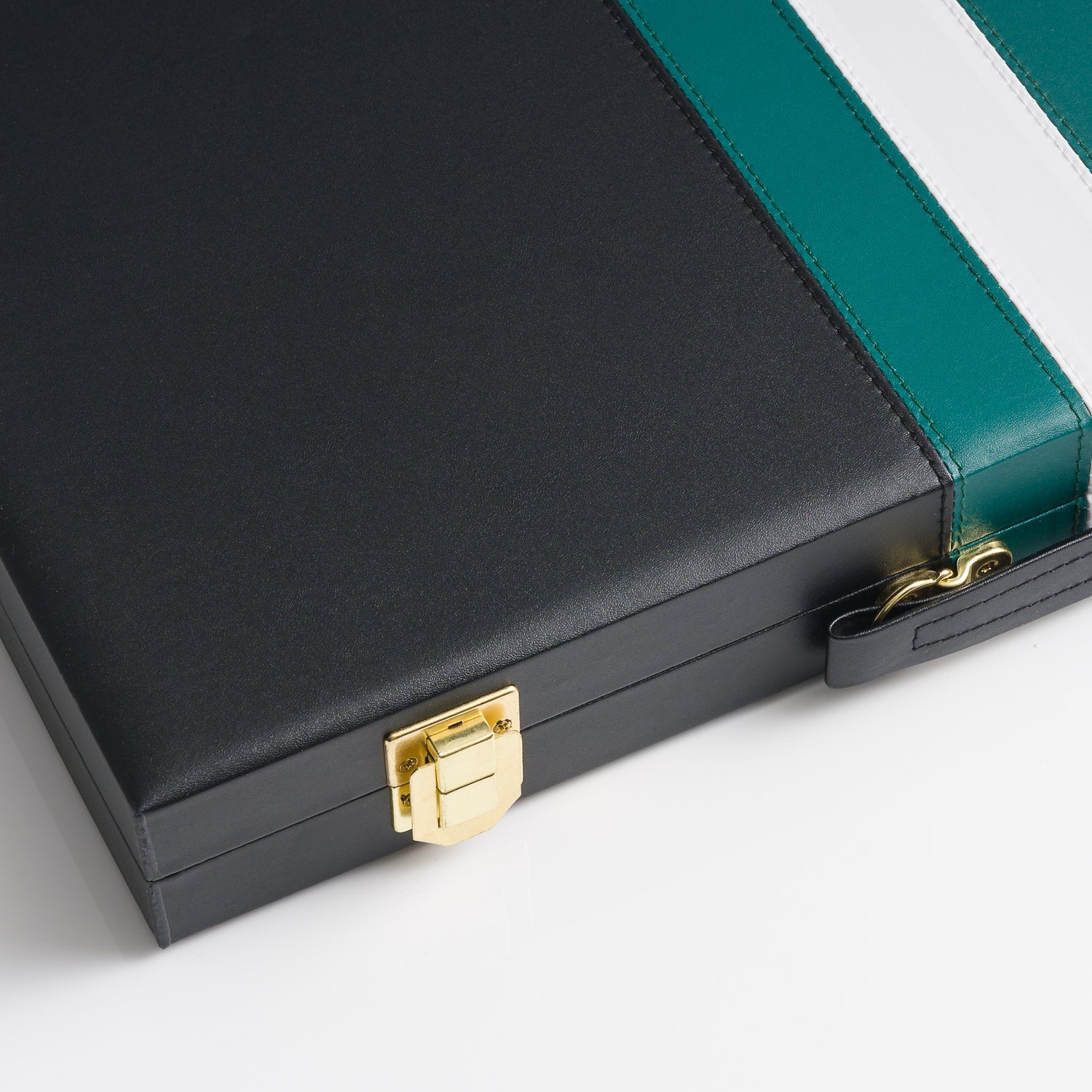 Black and green PU leather 18-inch folding backgammon set with dice checkers and cups — view 5