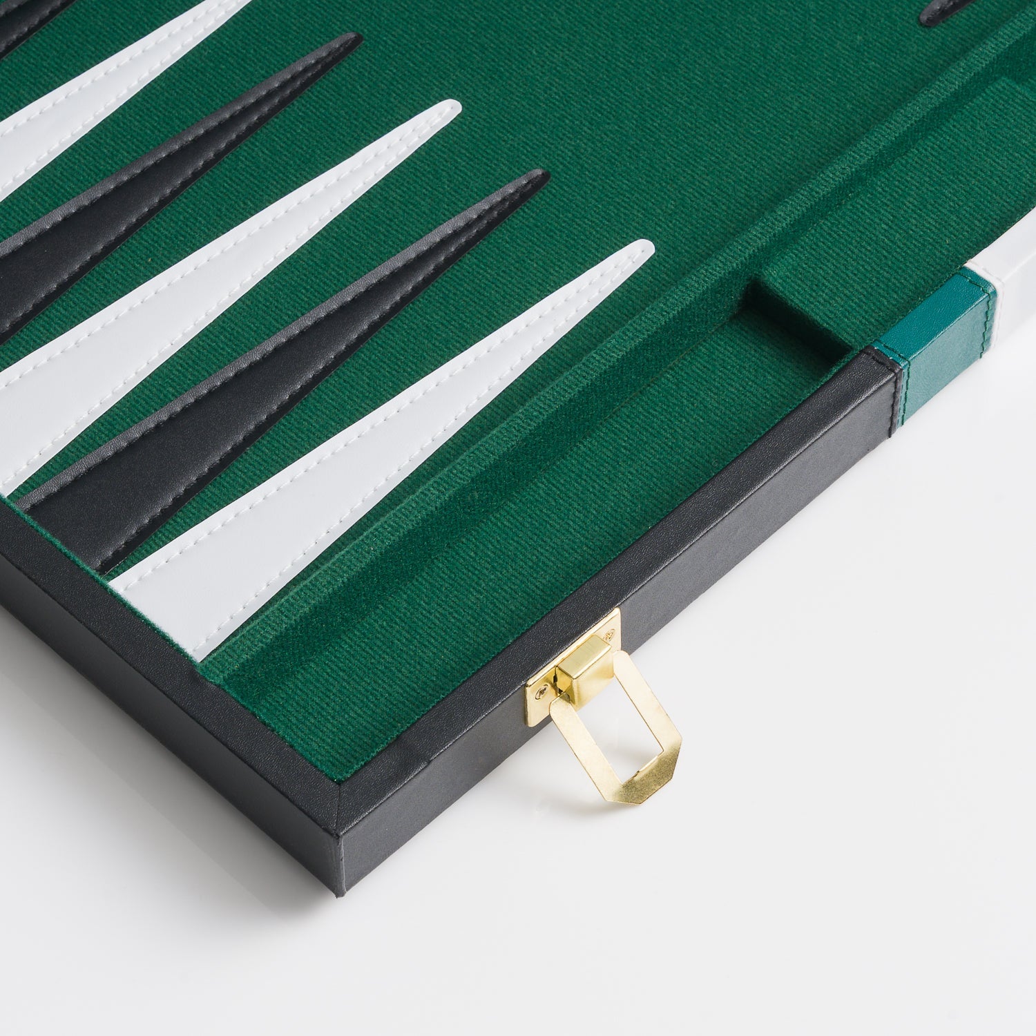 Black and green PU leather 18-inch folding backgammon set with dice checkers and cups — view 4