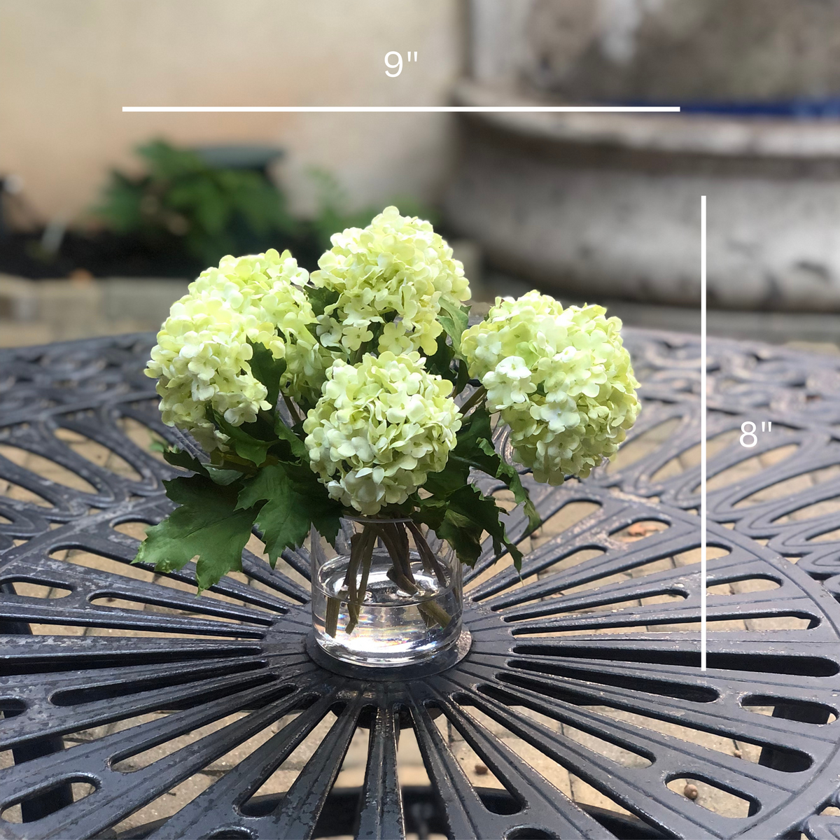 Real touch green hydrangea arrangement in glass vase - 8"-4
