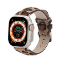 Guernsey leather Apple Watch band in a premium finish attached to a modern smartwatch case