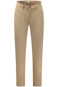 Men's brown tapered fit trousers in stretch cotton blend with four pockets and designer logo