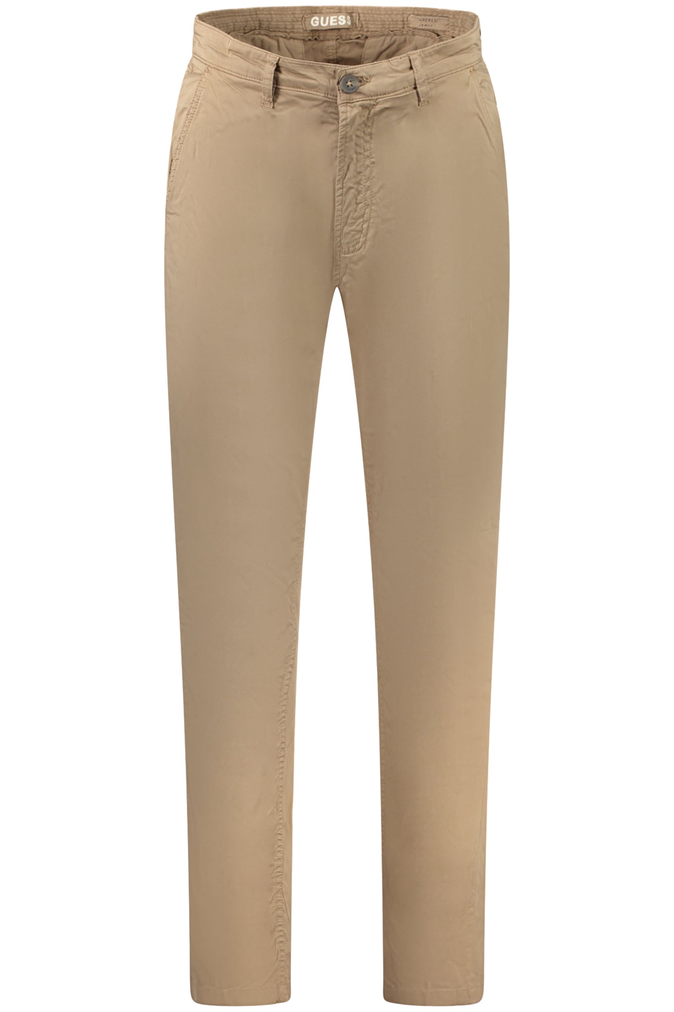 Men's brown tapered fit trousers in stretch cotton blend with four pockets and designer logo