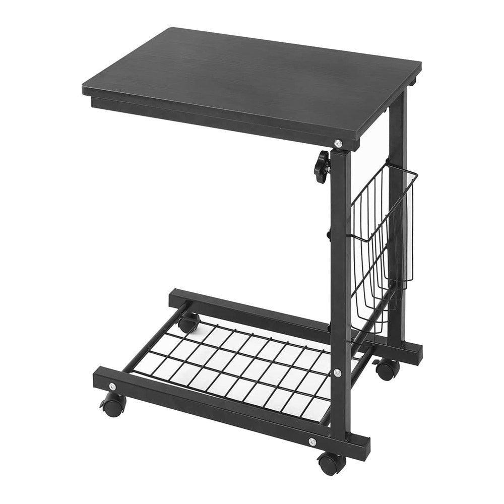 Rolling laptop stand with durable metal structure, adjustable height mechanism, and smooth caster wheels