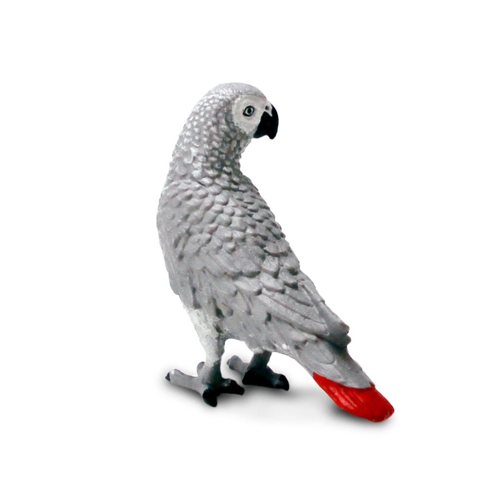 Detailed African Gray Parrot toy figure with gray feathers, red tail, and black beak — view 3