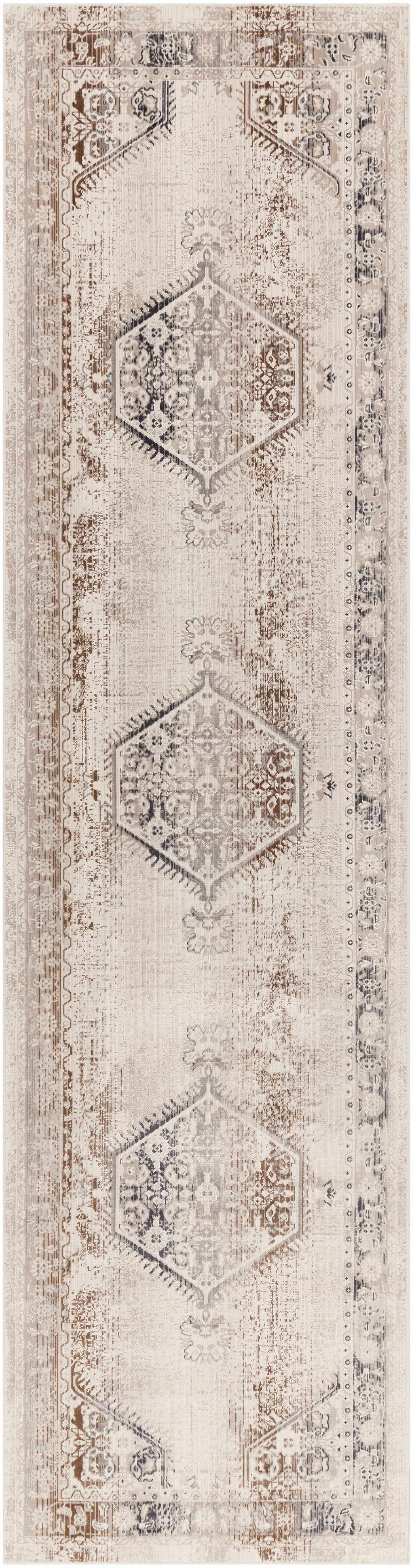 Hainesville white medallion runner rug featuring a traditional low pile design for hallway floors — view 3