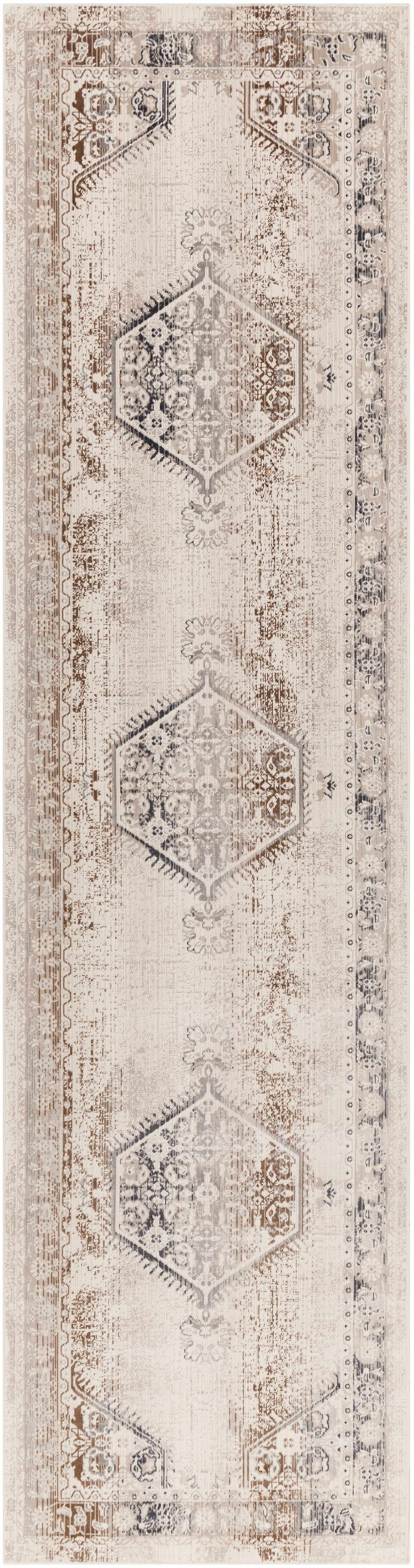Hainesville white medallion runner rug featuring a traditional low pile design for hallway floors — view 3