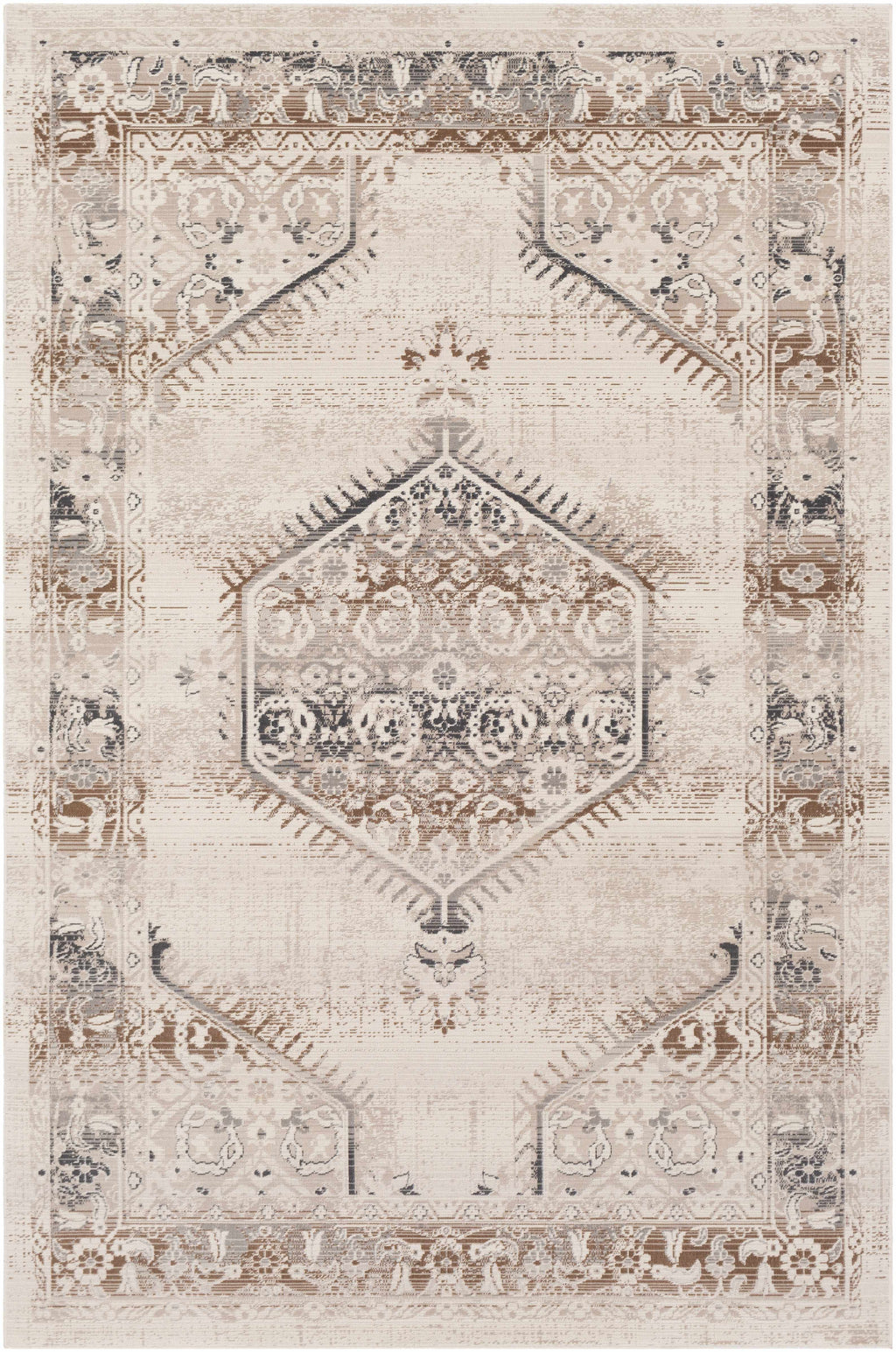 Hainesville white medallion runner rug featuring a traditional low pile design for hallway floors