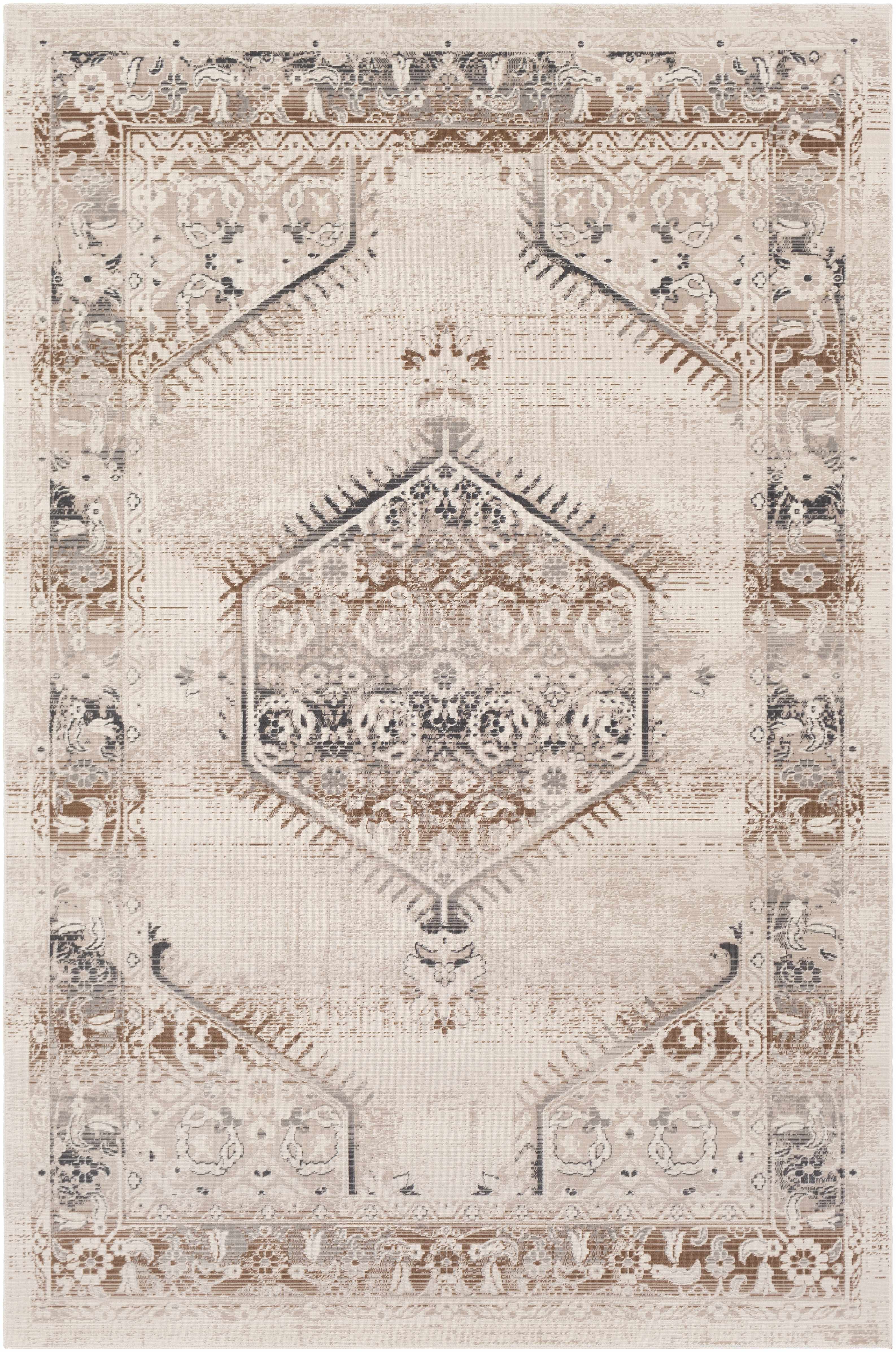 Hainesville white medallion runner rug featuring a traditional low pile design for hallway floors