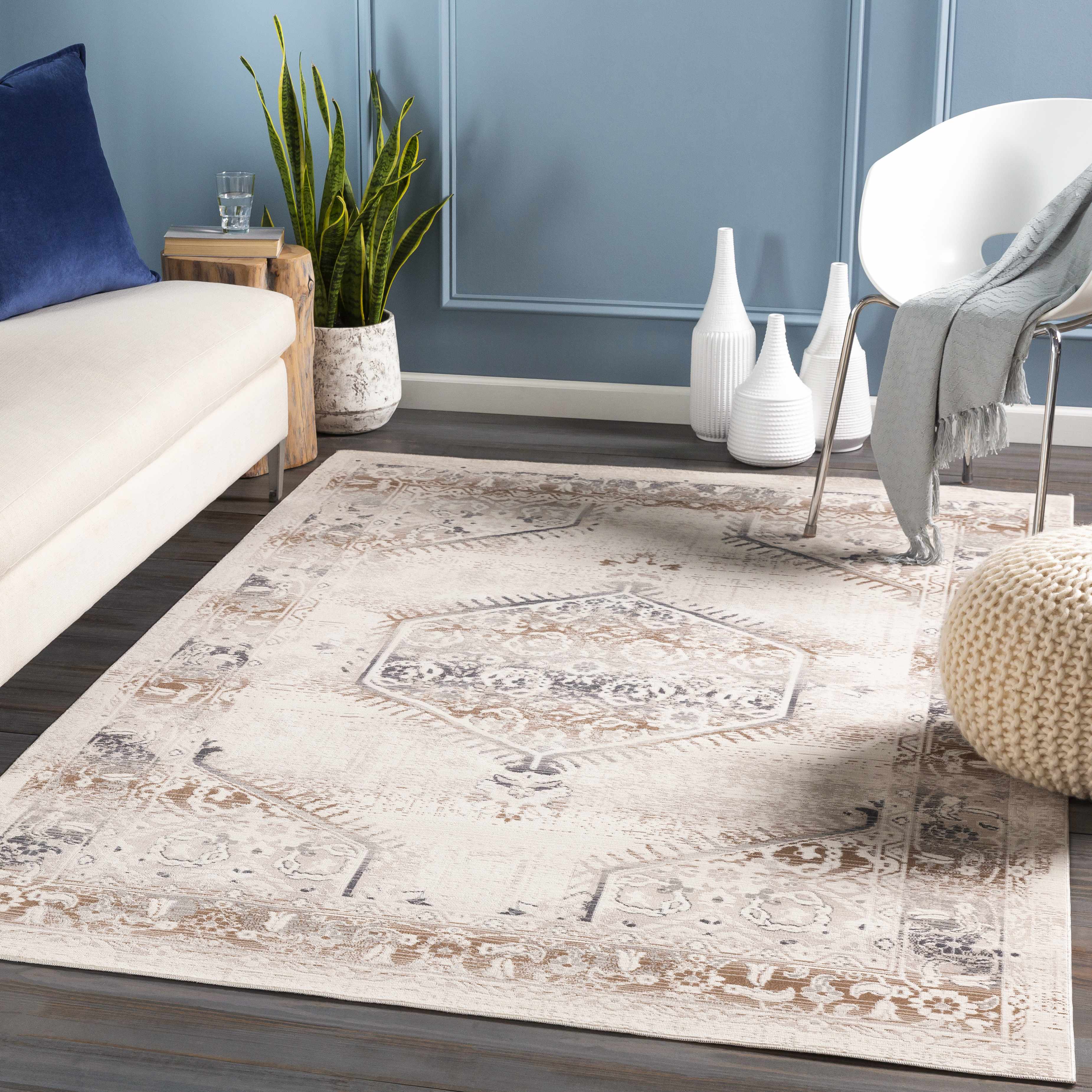 Hainesville white medallion runner rug featuring a traditional low pile design for hallway floors — view 2