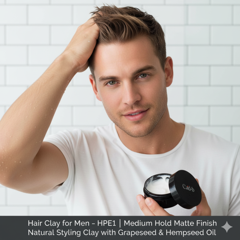 Matte finish medium hold hair clay for men in a jar with natural styling oils — view 2