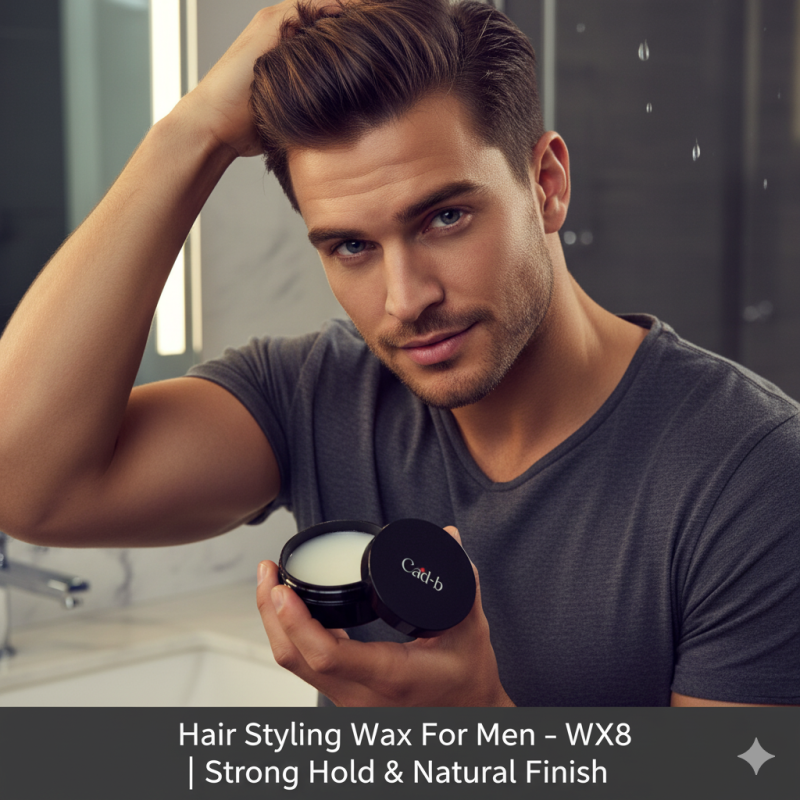 WX8 men's hair styling wax container highlighting medium hold and natural gloss finish — view 2