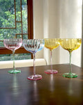 Hand blown retro pastel coupe cocktail glasses set of four in assorted translucent vintage colors