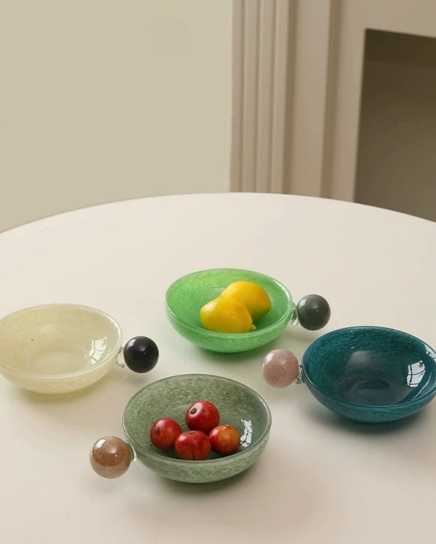 Whimsical handblown glass salad bowl with tropical fruit inspired design functioning as eclectic home decor — view 3