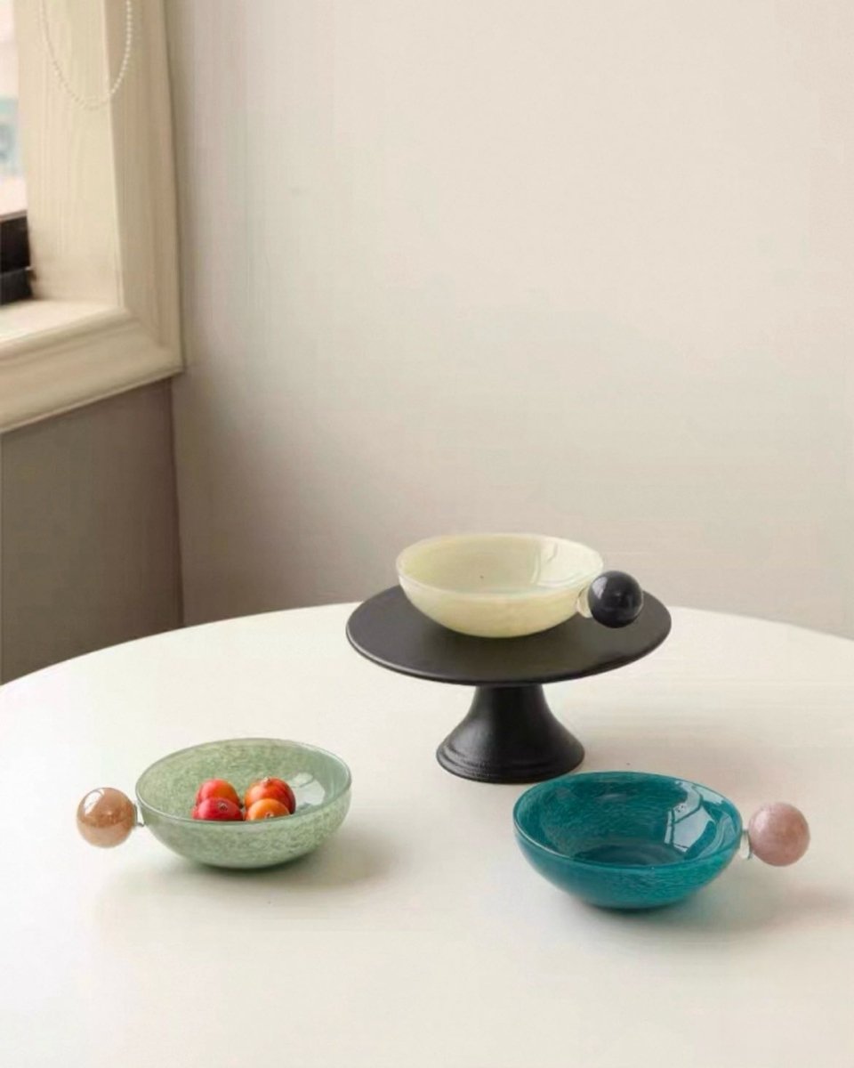 Whimsical handblown glass salad bowl with tropical fruit inspired design functioning as eclectic home decor — view 4