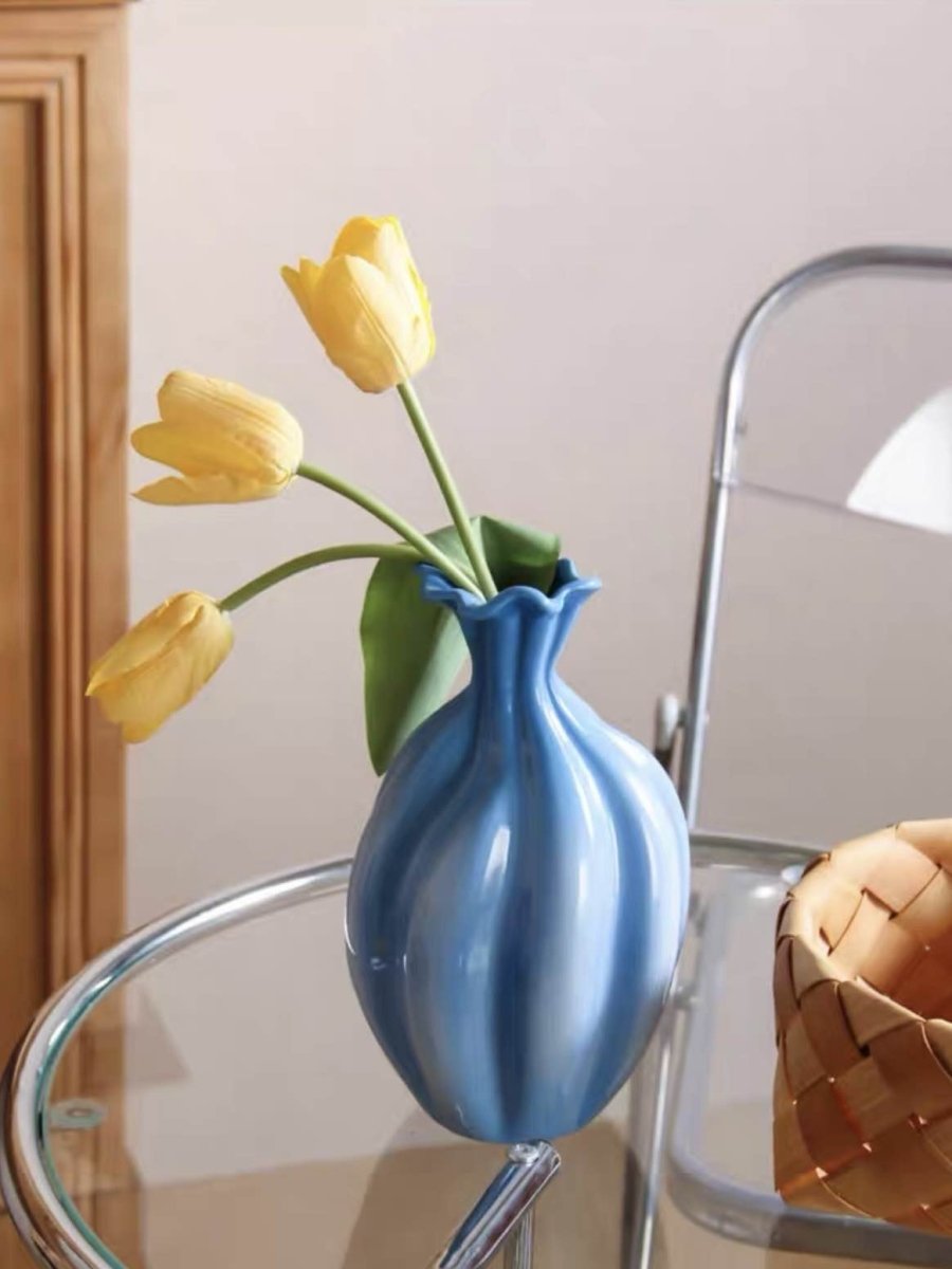 Handcrafted French style gradient blue ceramic vase for elegant home floral arrangements and unique decor. — view 5