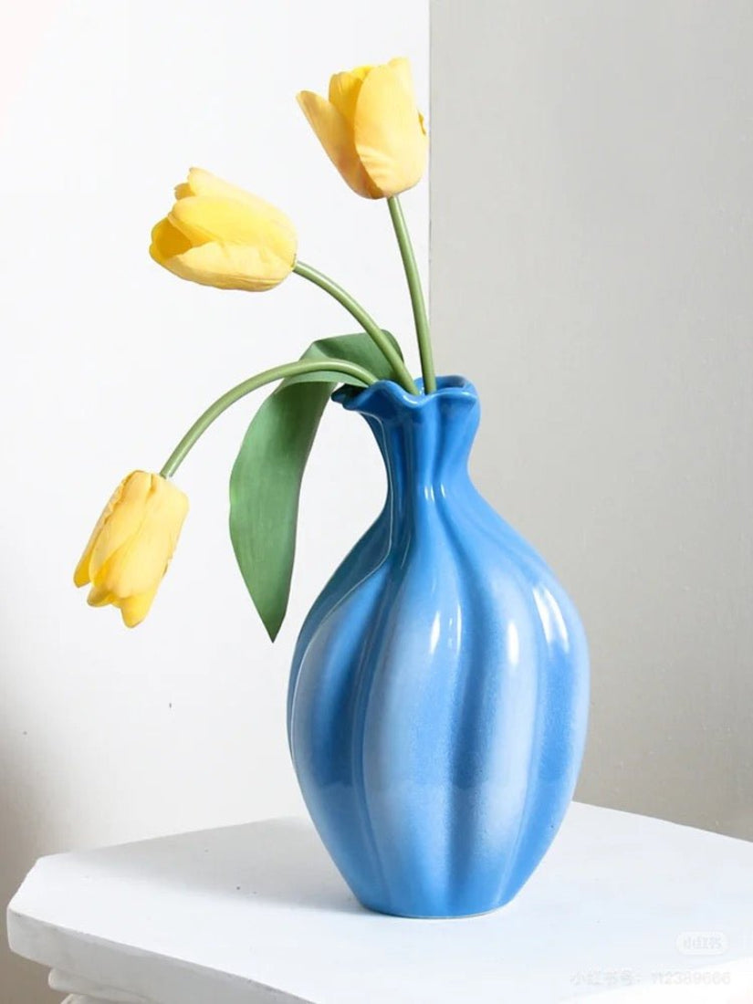 Handcrafted French style gradient blue ceramic vase for elegant home floral arrangements and unique decor. — view 3
