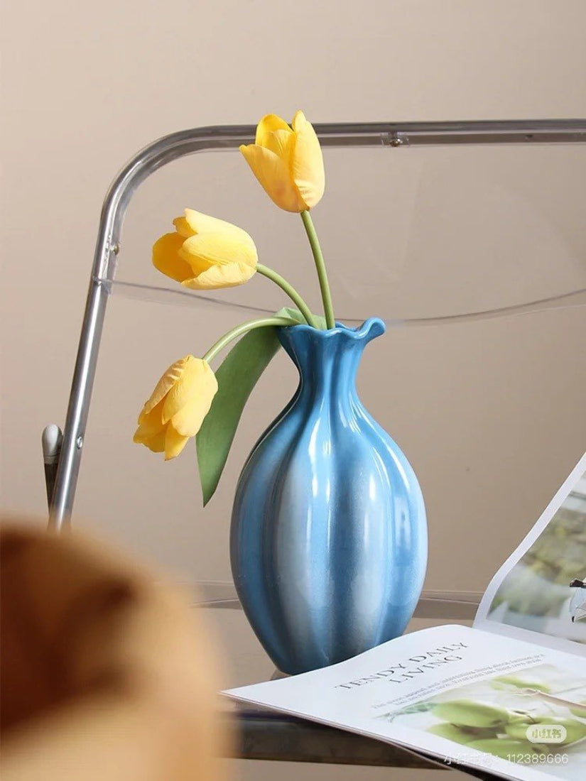 Handcrafted French style gradient blue ceramic vase for elegant home floral arrangements and unique decor. — view 4