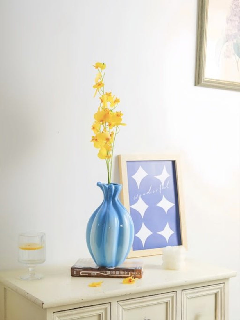 Handcrafted French style gradient blue ceramic vase for elegant home floral arrangements and unique decor. — view 2