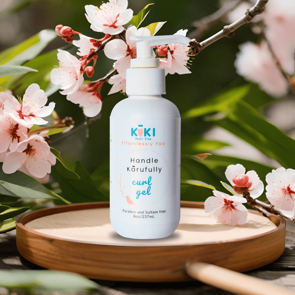 Bottle of lightweight curl defining hair gel for smoothing frizz and enhancing natural wavy textures