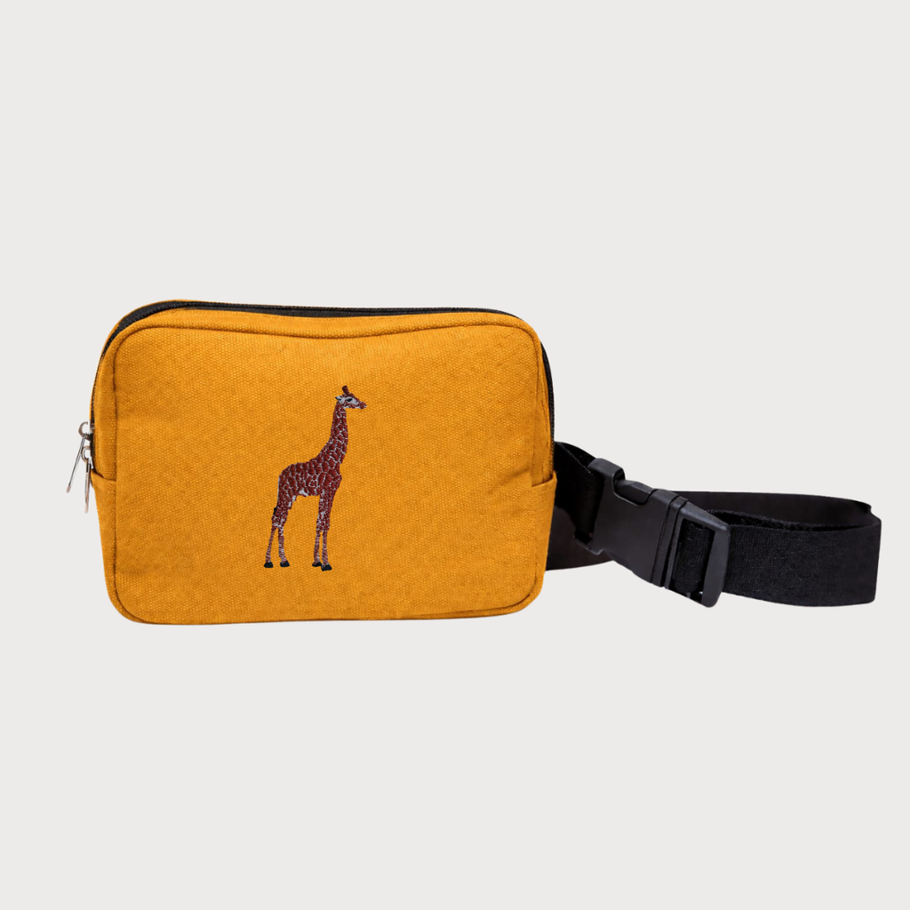 Giraffe Everyday Belt Bag, lightweight handmade Kenyan fanny pack with secure zip and adjustable strap — view 3