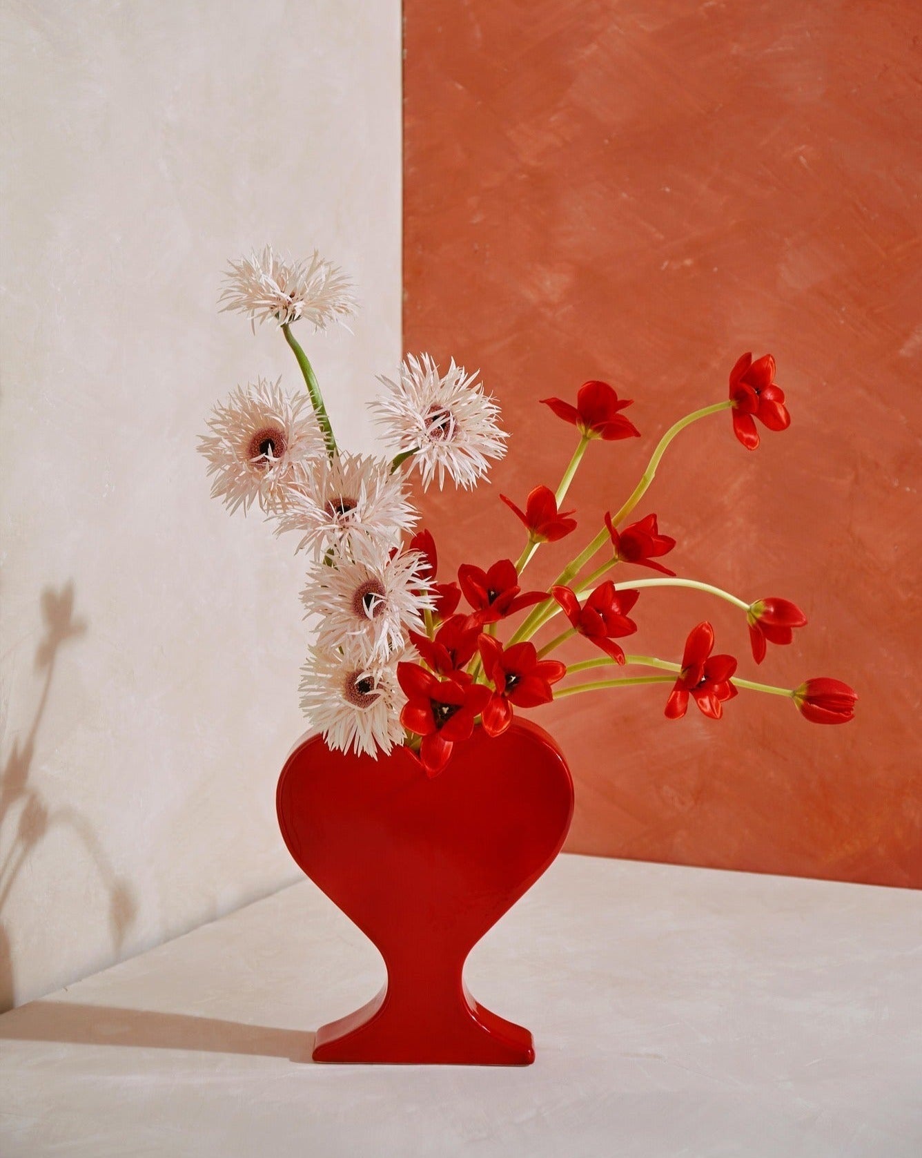 Handmade ceramic heart-shaped flower vase in a retro decorative pottery style for eclectic home decor — view 3